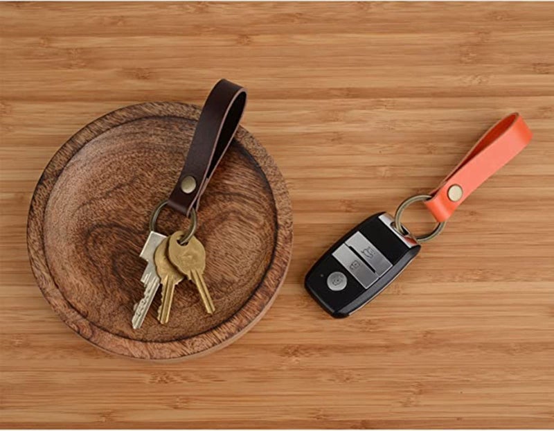 Zittop Leather Keychain POB Solid Metal Bronze Handcraft Key Ring Lanyard Handmade (Coffee colour) - Image 3